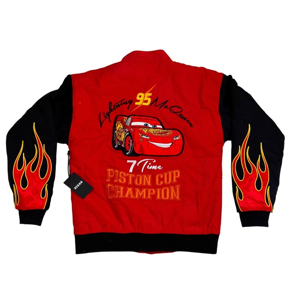 Men's Biker Disney Pixar Cars Lightning Mcqueen Racing Red Jacket Size XS New - Picture 2 of 16